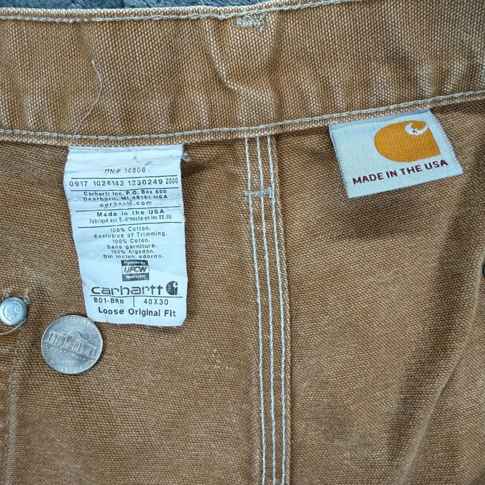 Carhartt‎ USA Union Made Double Knee Pants Fade Distress Brown Canvas Mens 40x30